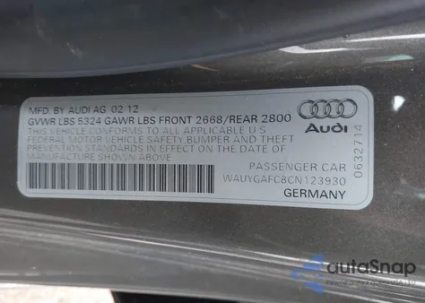 2012 Audi A7 Premium from USA, damaged, VIN WAUYGAFC8CN123930